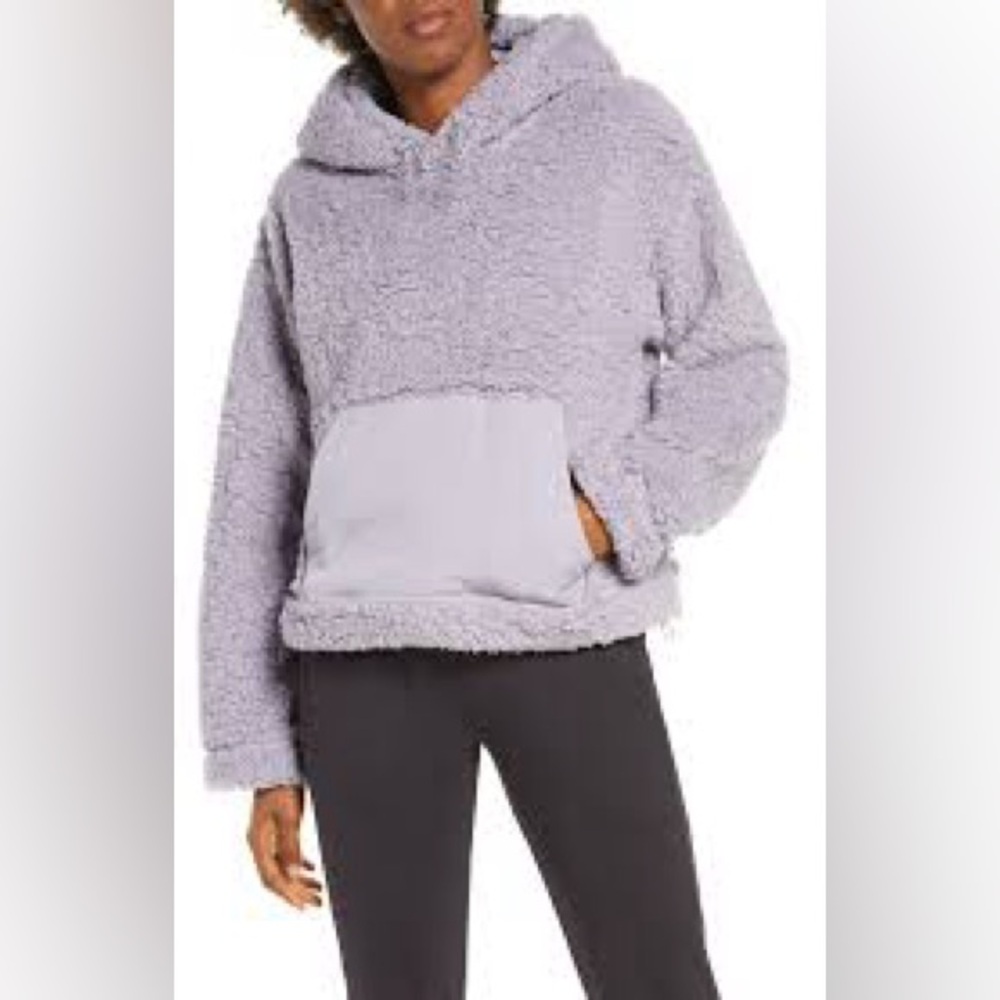 Zella Cassie Lilac Purple Faux Shearling Hoodie Pullover‎ Oversized Soft Large